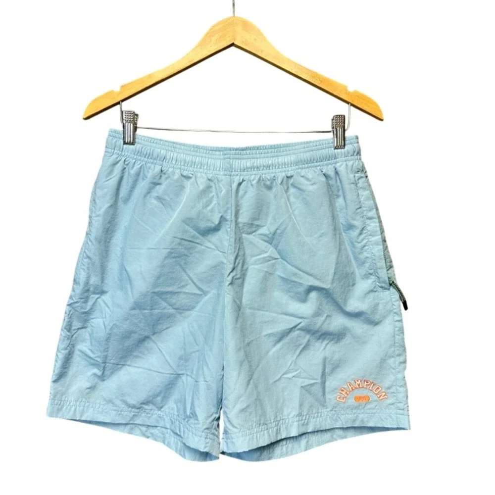 Champion Mens Light Blue Nylon Swim Trunks Mesh Lined Shorts Medium 86163 94H